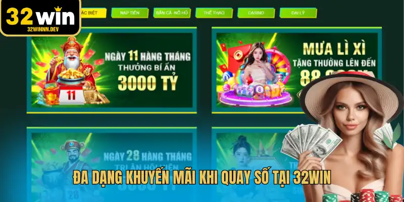 Đa dạng khuyến mãi khi quay số tại 32WIN